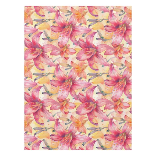 Pink Yellow Daylilies Tablecloth (Front)