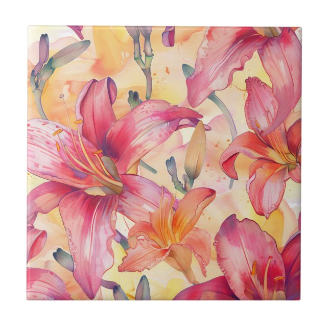 Pink Yellow Daylilies Tile (Front)