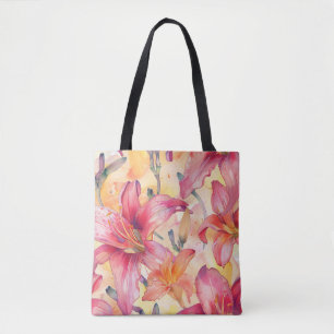 Pink Yellow Daylilies Tote Bag