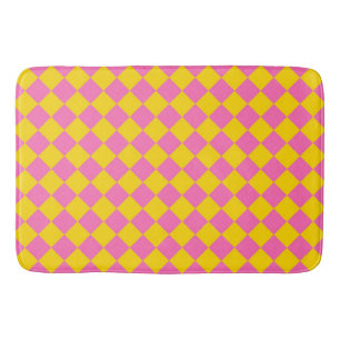 Pink Yellow Diamond Harlequin Chequered Pattern Bath Mat