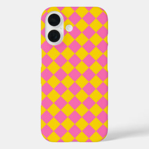 Pink Yellow Diamond Harlequin Chequered Pattern iPhone 16 Case