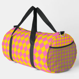 Pink Yellow Diamond Harlequin Chequered Pattern La Duffle Bag