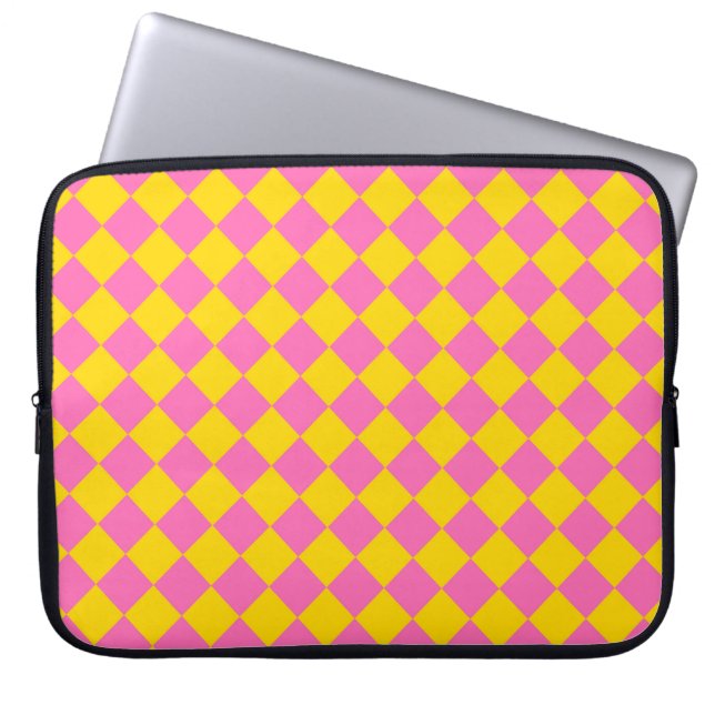 Pink Yellow Diamond Harlequin Chequered Pattern Laptop Sleeve (Front)