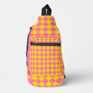 Pink Yellow Diamond Harlequin Chequered Pattern Sling Bag