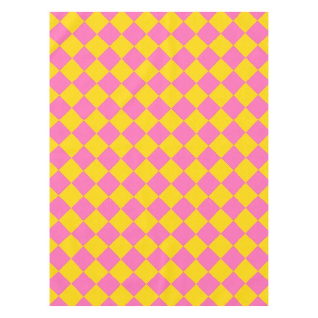 Pink Yellow Diamond Harlequin Chequered Pattern Tablecloth (Front)