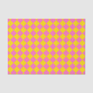 Pink Yellow Diamond Harlequin Chequered Pattern Tissue Paper