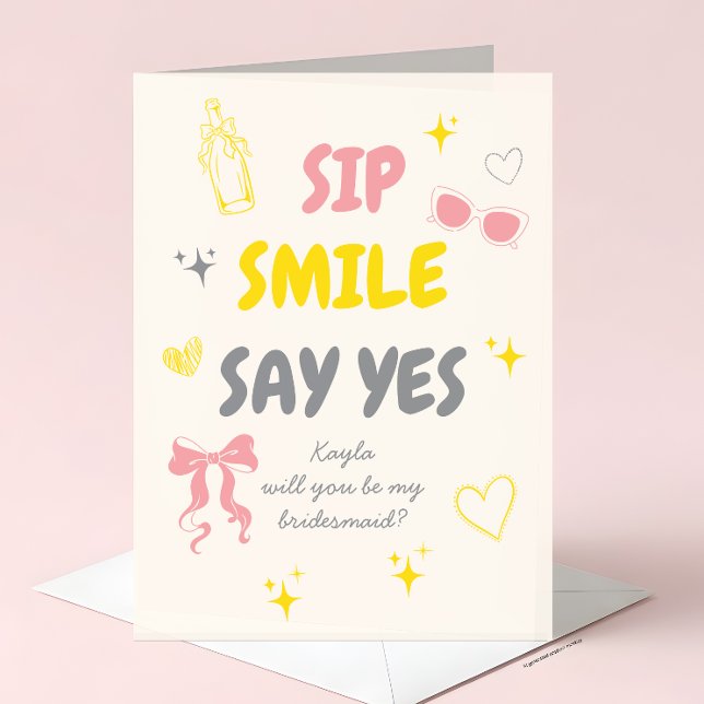 Pink + Yellow Doodle Bridesmaid Proposal Card (Creator Uploaded)