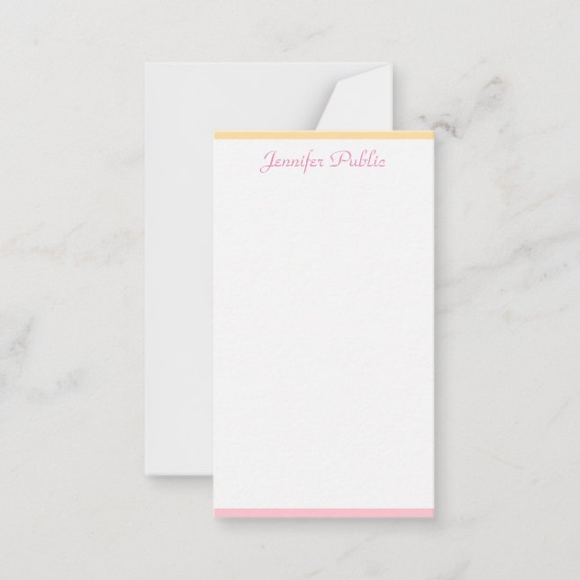 Pink Yellow Elegant Hand Script Name Personalized Card (Front)