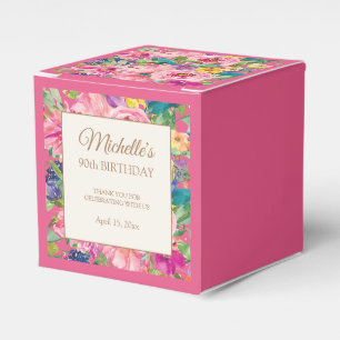 Pink Yellow Floral 90th Birthday Favor Box