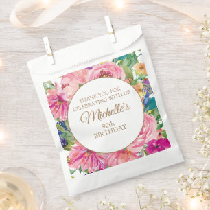 Pink Yellow Floral 90th Birthday Favour Bag