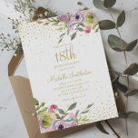 Pink Yellow Floral Gold Glitter 18th Birthday Invitation<br><div class="desc">Elegant and colourful pink and yellow watercolor floral with gold glitter on a white 18th birthday party invitation.  Contact us for help with customization or to request matching products.</div>