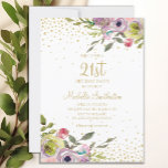 Pink Yellow Floral Gold Glitter 21st Birthday Invitation<br><div class="desc">Elegant and colourful pink and yellow watercolor floral with gold glitter on a white 21st birthday party invitation.  Contact us for help with customization or to request matching products.</div>