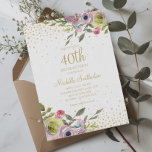 Pink Yellow Floral Gold Glitter 40th Birthday Invitation<br><div class="desc">Elegant and colourful pink and yellow watercolor floral with gold glitter on a white 40th birthday party invitation.  Contact us for help with customization or to request matching products.</div>