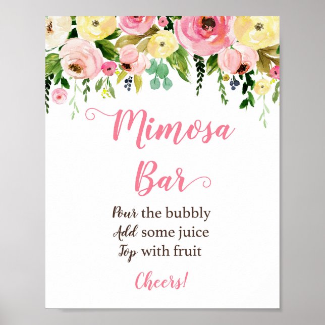 Pink & Yellow Floral Mimosa Bar Sign (Front)