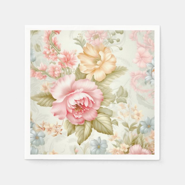 Pink Yellow Floral Napkins (Front)