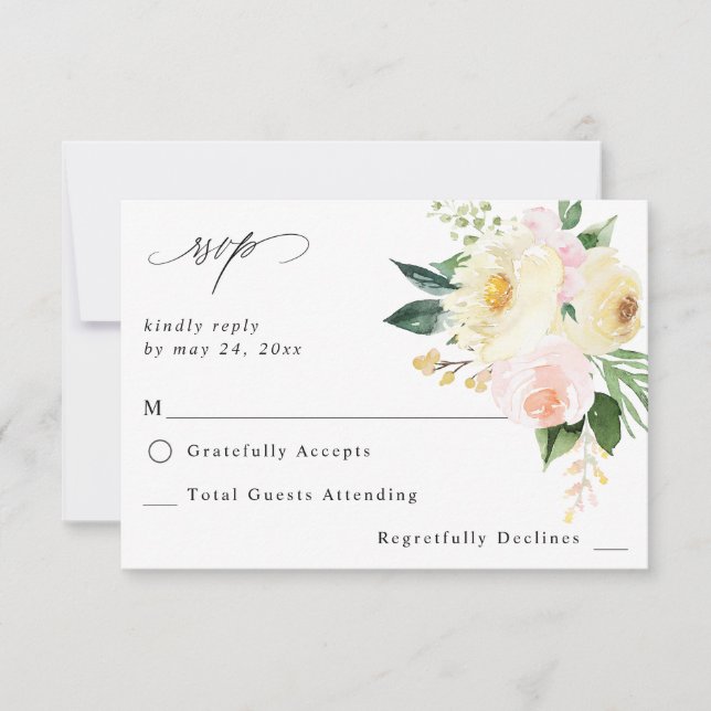 Pink & Yellow Floral no Meal RSVP (Front)