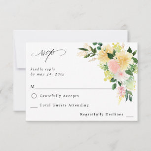Pink & Yellow Floral no Meal RSVP 2 Card