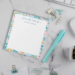 Pink Yellow Floral Pattern Border From the Desk of Notepad