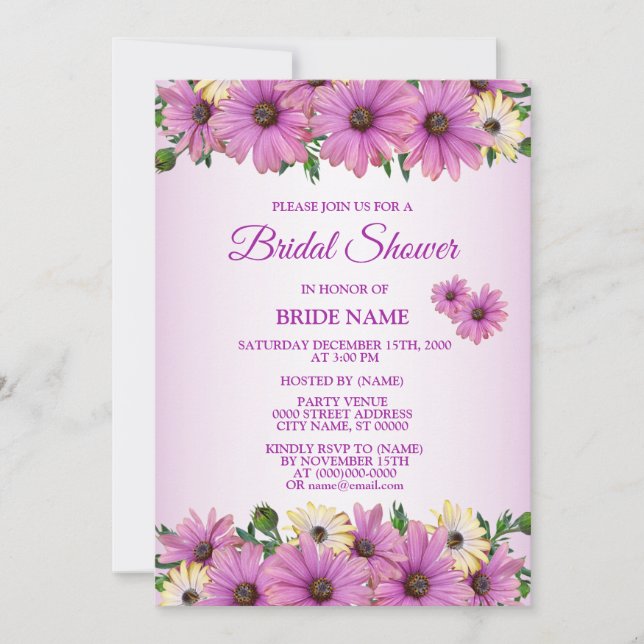 Pink Yellow Floral Rustic Bridal Shower Party Invitation (Front)