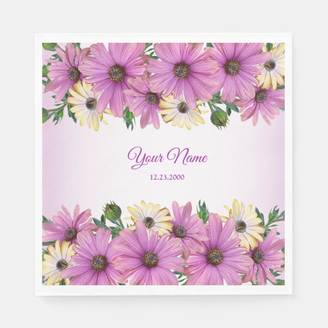 Pink Yellow Floral Rustic Elegant Wedding Party Napkin (Front)