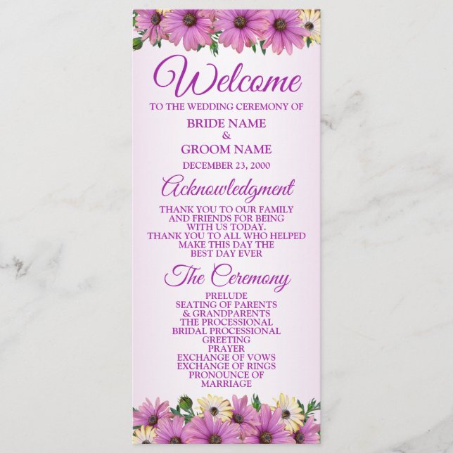 Pink Yellow Floral Rustic Elegant Wedding  Program (Front)