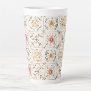Pink Yellow Floral Squares Latte Mug