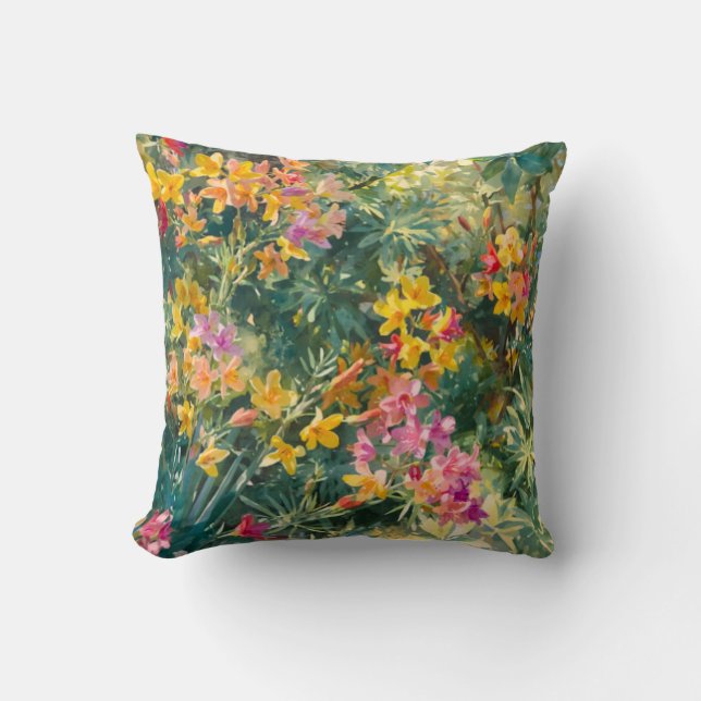 Pink Yellow Floral Throw Pillow (Front)