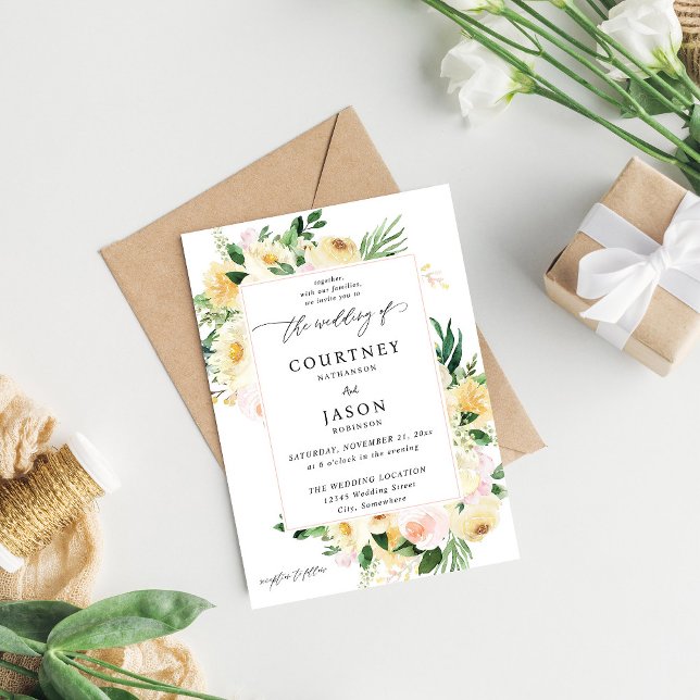 Pink & Yellow Floral Wedding 2 Invitation (Creator Uploaded)