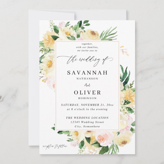 Pink & Yellow Floral Wedding 2 Invitation (Front)