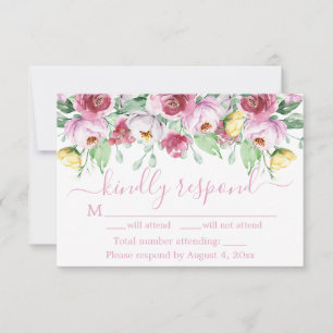 Pink Yellow Floral Wedding RSVP Card