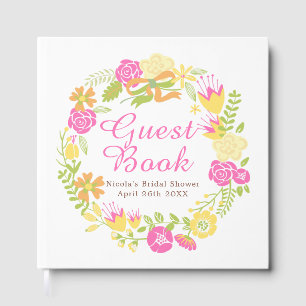 Pink & Yellow Floral Wreath Bridal Shower Guest Book