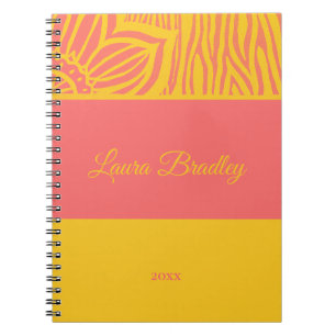 Pink & Yellow Floral Zebra Linocut Name & Year Notebook