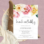 Pink Yellow Florals Brunch Bubbly Bridal Shower Invitation<br><div class="desc">Elegant Pink Yellow Florals Brunch and Bubbly Bridal Shower. Brunch and Bubbly is in a set script and easily personalise the rest of the text. With modern watercolor peonies at the top.</div>