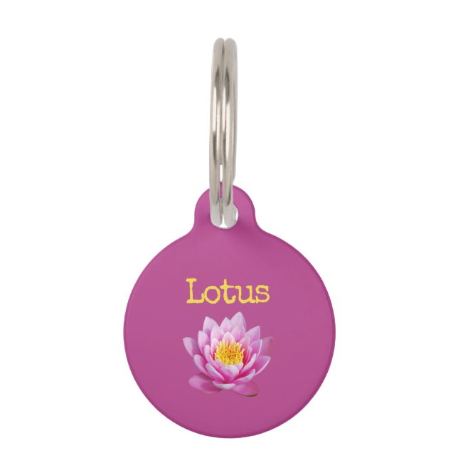 Pink Yellow Flower Lotus Pet Tag (Front)