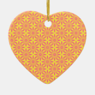 Pink Yellow Flower Seamless Pattern Ceramic Ornament
