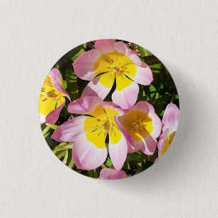 Pink & Yellow Flowers  1 Inch Round Button