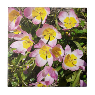Pink & Yellow Flowers Ceramic Tile