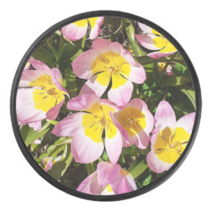 Pink & Yellow Flowers  Hockey Puck