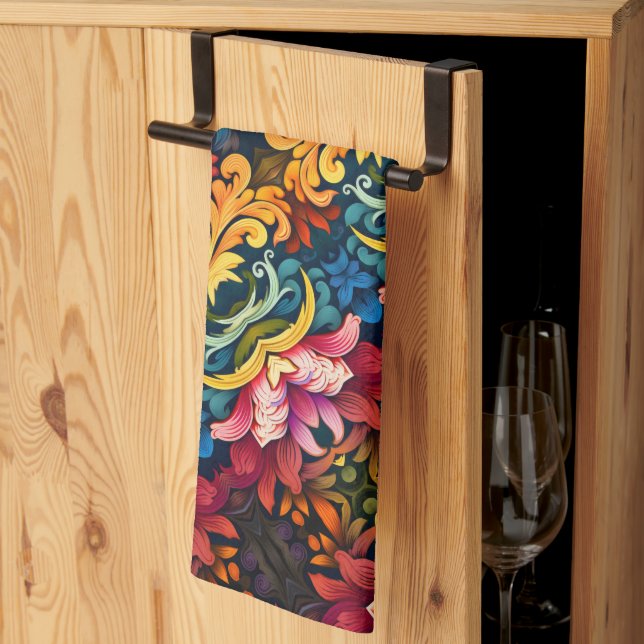 pink Yellow Flowers Kitchen Towel (Thirds Fold)