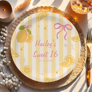 Pink Yellow Freshly Lemon Birthday Paper Plates