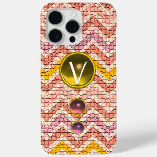 PINK YELLOW GEMSTONES AND MOSAIC CHEVRONS MONOGRAM iPhone 15 PRO MAX CASE