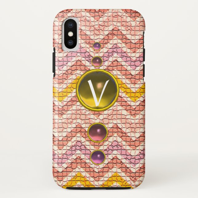 PINK YELLOW GEMSTONES AND MOSAIC CHEVRONS MONOGRAM Case-Mate iPhone CASE (Back)