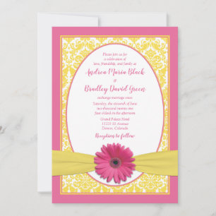 Pink Yellow Gerbera Daisy Wedding Invitation