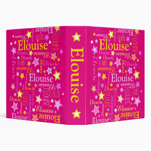 Pink yellow girls name Elouise stars pattern Binder