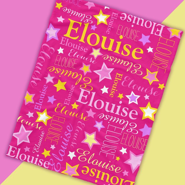 Pink yellow girls name Elouise stars pattern Fleece Blanket (Creator Uploaded)