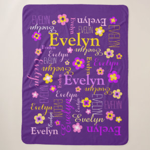 Pink yellow girls name Evelyn flower blanket Cute