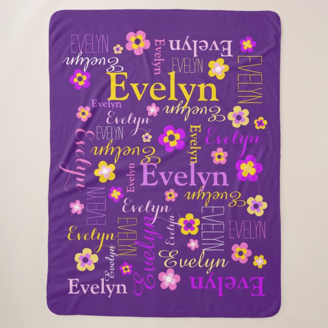 Pink yellow girls name Evelyn flower blanket Cute (Front)