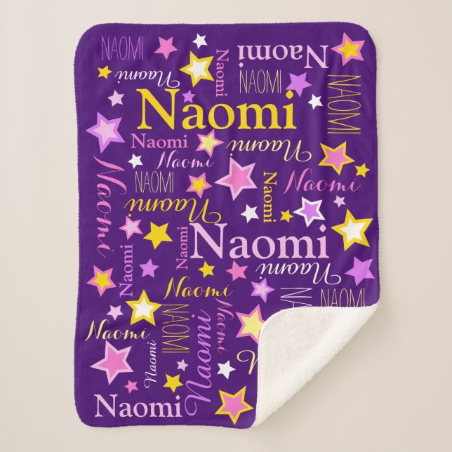 Pink yellow girls name Naomi stars pattern Sherpa Blanket (Front)
