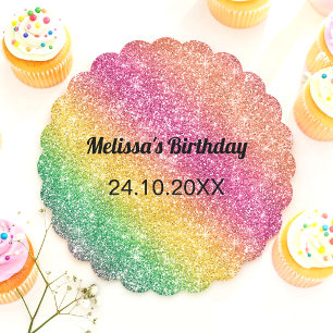 Pink Yellow Glitter Birthday Party Paper Coaster