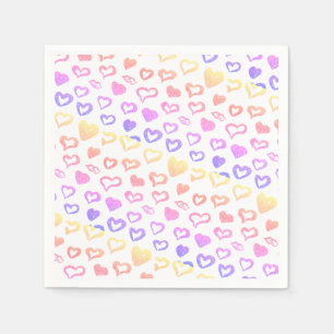 Pink Yellow Glitter Hearts and Lips Pattern Napkin